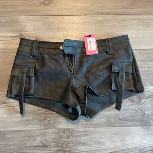 Edikted Faux Leather Micro Cargo Shorts (black washed)